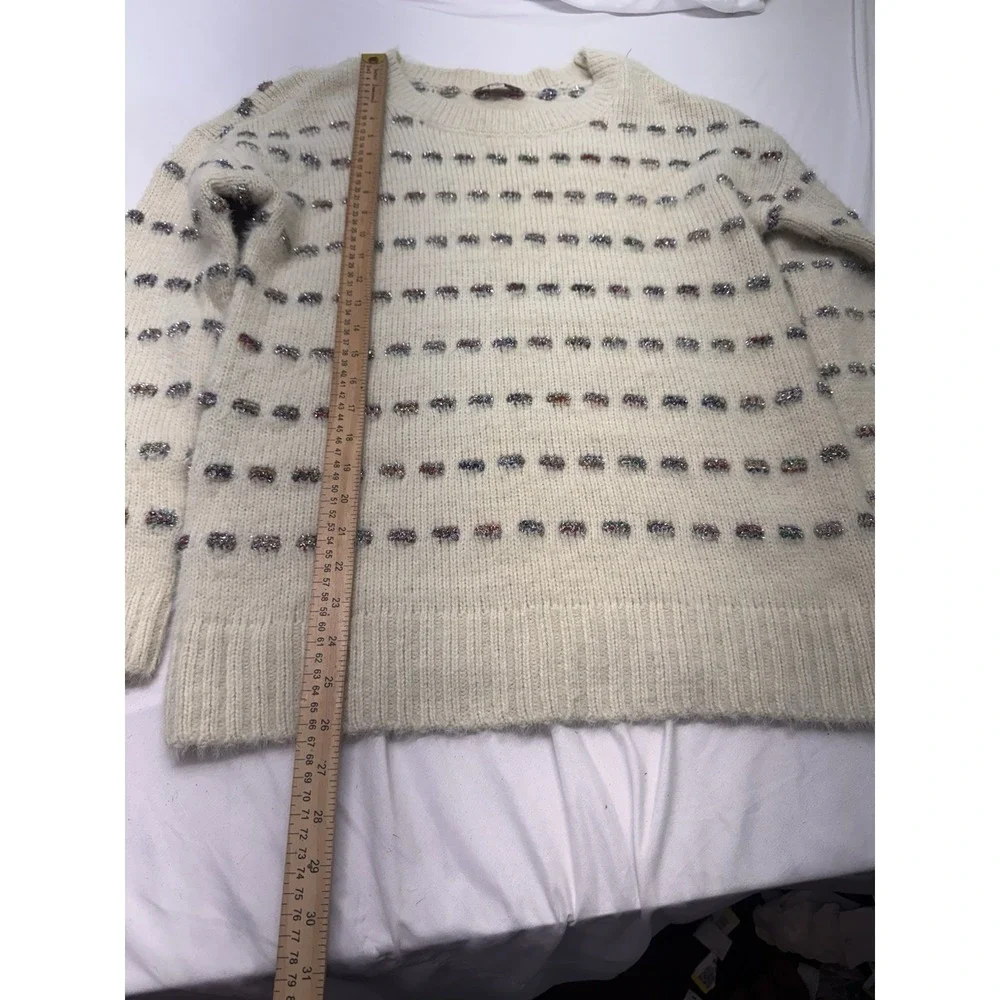 Moth Loft Silver Tinsel Yarn Oversized Sweater M Scandi Minimalist Pride Rainbow